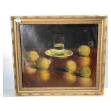 Signed Still Life Painting On Canvas. Damaged,