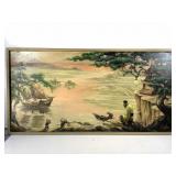 M Berk Signed Painting On Board. 25x49.5