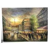 LinHan Signed Parisian Street Scene Painting On