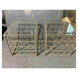 2-Metal accent tables w/glass top, 24x24x24in