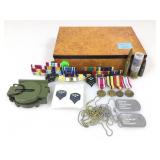 Military compass, awards ribbons, rank insignia