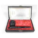 Vtg Carved Wood Smoking Pipe W/ Stone Bowl &  Box