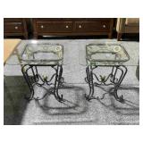 2-Metal side tables w/glass top, 22x22x19in
