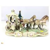 Vtg porcelain horse & carriage figurine statue 12