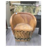 Toddler leather seat wood chair, 17x14x18in