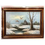 R. Tayback Painting on Canvas - Winter Ducks -