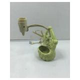 Vtg pottery wall pocket lamp w/planter, green