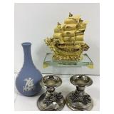 Small Gold Asian Ship on Acrylic Base, Wedgewood