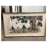 Large Shadowbox Framed Asian Painting on Paper -
