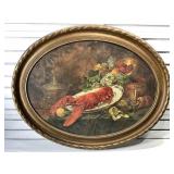 Oval Framed Lobster Oil on Board Painting - small