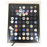 Framed shadow box casino tokens, Pioneer,