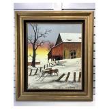 H. Hargrove Oil on Canvas - Barn in Winter - with