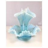 11 inch Tall Fenton Hobnail Epergne - Blue/White
