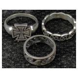 3 Sterling Silver Rings, Tw 17.3g, Sz 8, 12 &