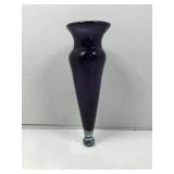 Glass vase, swirled purple color w/green base,