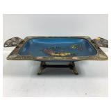 Israel Challah Tray Footed Bowl Blue Enamel and