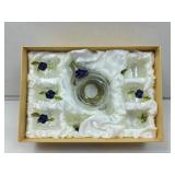 LandHope glass teapot set w/blue rose & butterfly