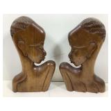 Pair MCM Hagenauer-style hand-carved wooden Busts