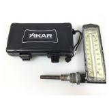 Vtg Industrial thermometer & Xikar travel humidor