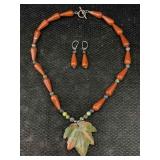 Necklace & Earring Set W/sterling End, Has Corals,