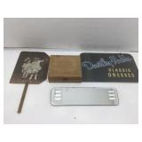 Vtg mirrored dress store sign, auto indicator,
