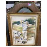 Vtg framed Bridget print on board 36x22 and more