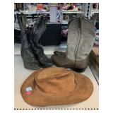 Dan Post Cowboy Boots, and Leather Hat. Size 10?