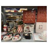 Holiday serving and decor. Snowman cookie jar,