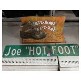 Hot Foot signed display board with shoe and metal
