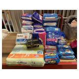 Bagged feminine hygiene products, baby wipes and