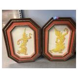 2 Vintage Thai Temple Rubbings. Approx 19 x 26.