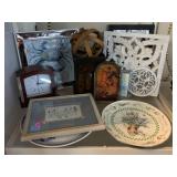 Bulova clock, assorted wall art and decor.