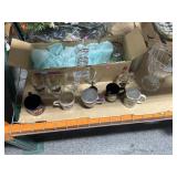 Glass cups, code mugs and glass pitcher