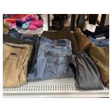 Assorted jeans and pants.