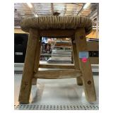 Wood Stool with Wicker. Approx 14 inches Tall.