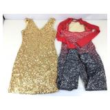 Womenï¿½s sequined dress, gold & red jumpsuit sz XL
