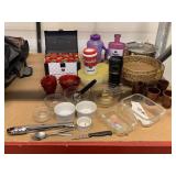 Box of faux roses, Campbells soup thermos and