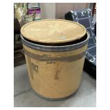 Cardboard container, 22x21in, missing metal ring