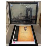 Reverse painted glass cityscape framed to 20x16