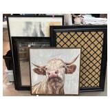 Assorted Wall Art, Mirror, and Cork-board.