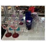 Decorative glassware, pitcher and cups