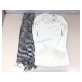 Fashion Nova sequined dress, white sz Lg & scarf