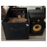 KRK Rockit speaker and assorted LP records. Pink