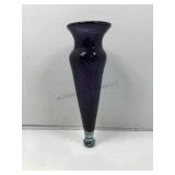 Glass vase, swirled purple color w/green base,