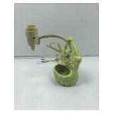 Vtg pottery wall pocket lamp w/planter, green