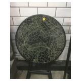 Round folding side table w/glass top,