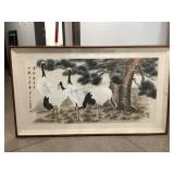 Large Shadowbox Framed Asian Painting on Paper -