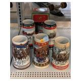 Collection of Budweiser Steins.