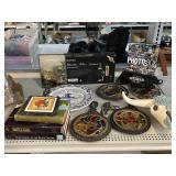 Ceramic skull, hot plates, books & more