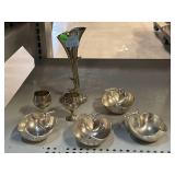 Silver plate bowls, brandy cups & flower vase